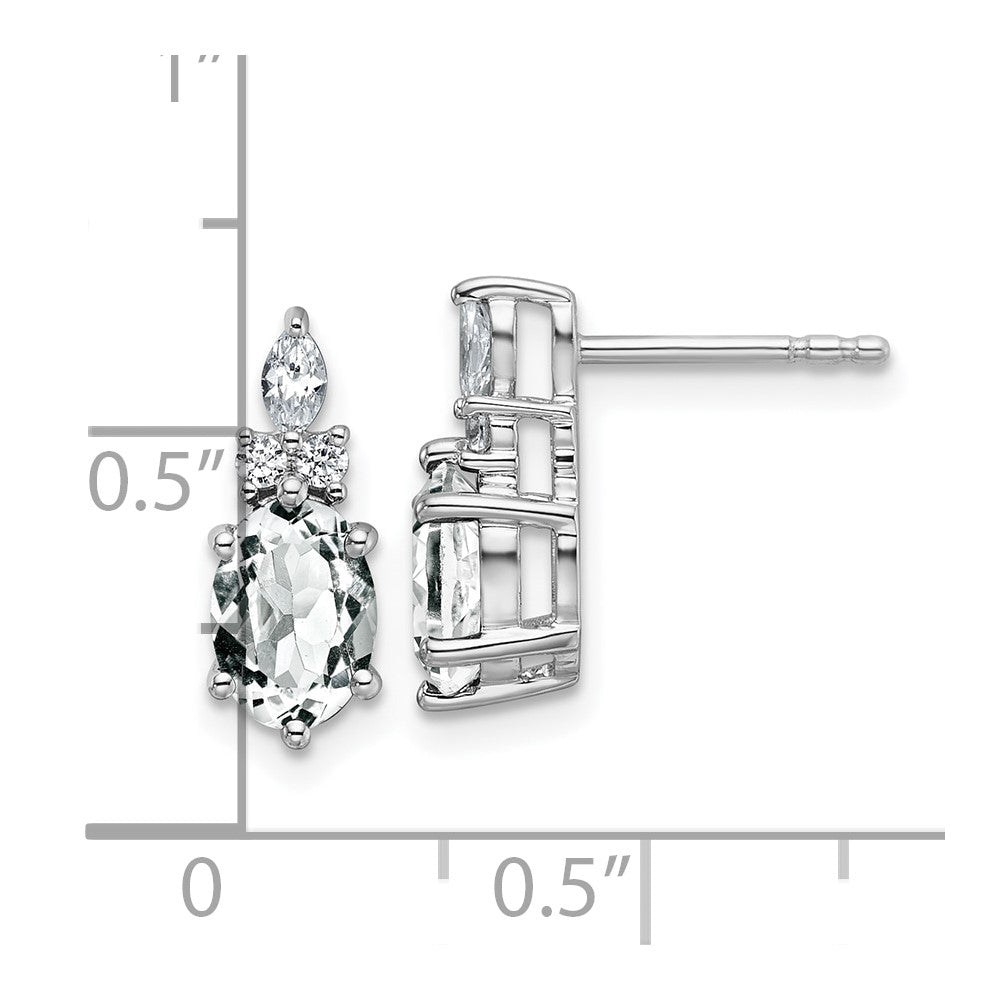 14K Weißgold Ohrstecker mit Diamant und 7x5 ovalem Weißem Topas (April)