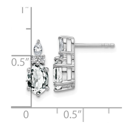 14K Weißgold Ohrstecker mit Diamant und 7x5 ovalem Weißem Topas (April)