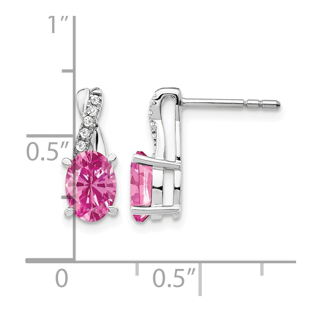 14K Weißgold Ohrringe mit ovalem 7x5 mm Oktober/Labor gezüchtetem Pink-Saphir und Diamant