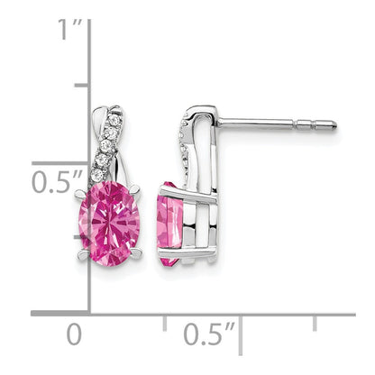14K Weißgold Ohrringe mit ovalem 7x5 mm Oktober/Labor gezüchtetem Pink-Saphir und Diamant