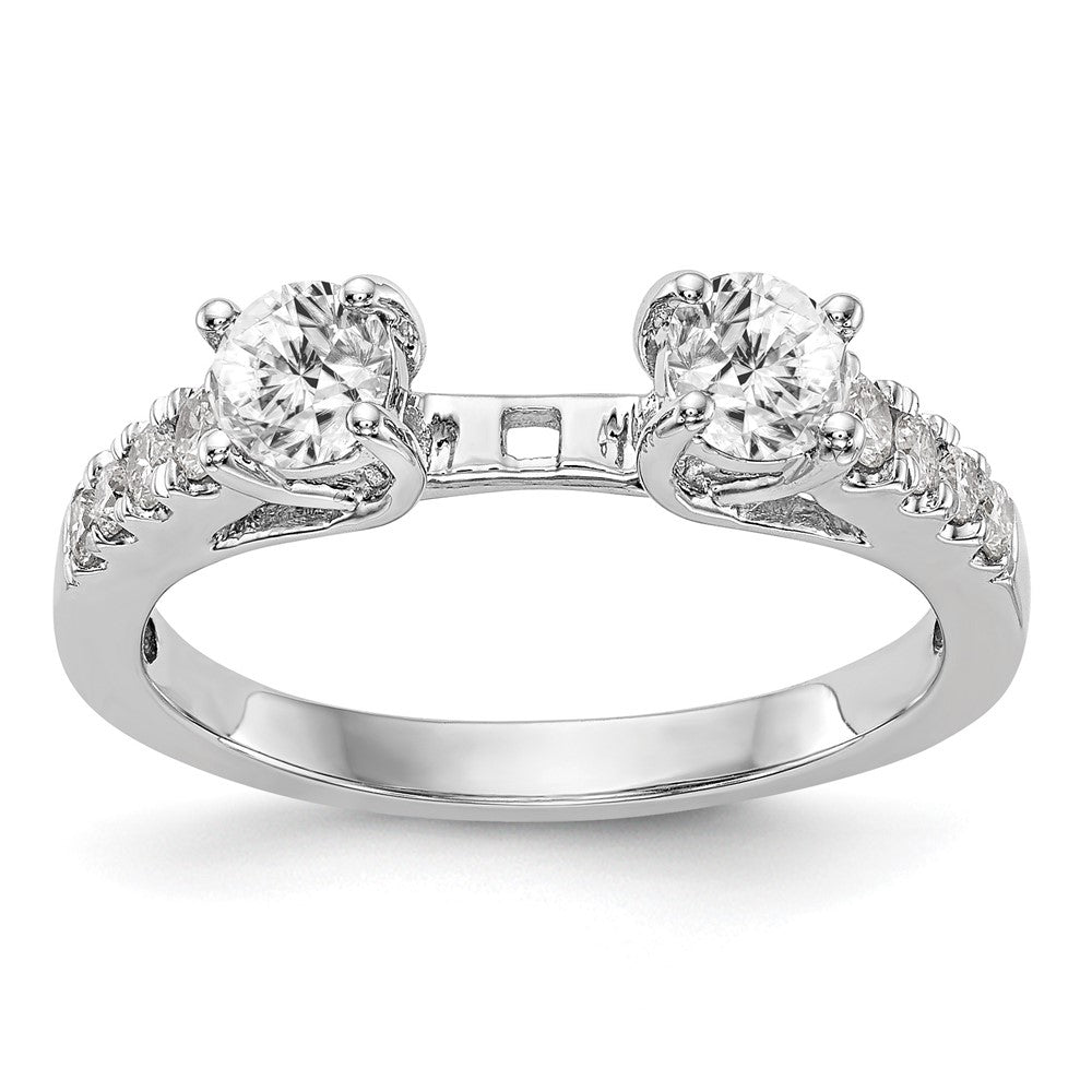 14K Weißgold 3-stone Plus Stift Set Mittig Diamant Halbfassung Verlobungsring