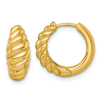 14K Gelbgold Poliert Gedreht Verjüngt Klappbar Creolen