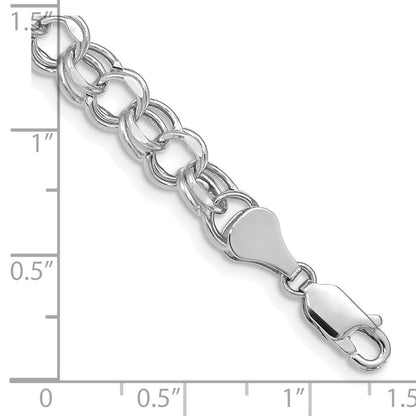 14K Weißgold 7mm Hohl Diamantiert Doppelt Glieder Charm Armband