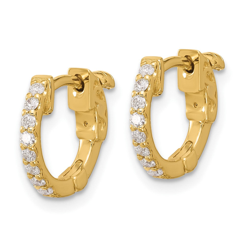 14K Gelbgold.24 Karat Diamant Rund Creole mit Sicherheits Verschluss Ohrringe