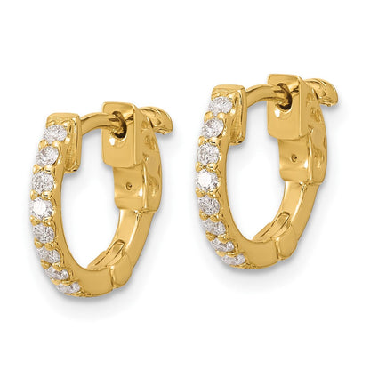 14K Gelbgold.24 Karat Diamant Rund Creole mit Sicherheits Verschluss Ohrringe