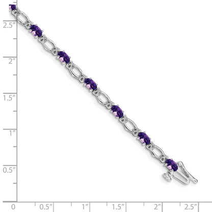 14K Weißgold Komplett Diamant und Oval Amethyst Herz Akzente 7 Zoll Armband