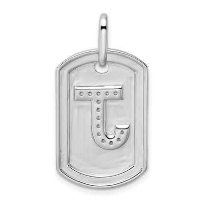 14K Weißgold Diamant-Initialen-Charm "J" in Dog-Tag-Form