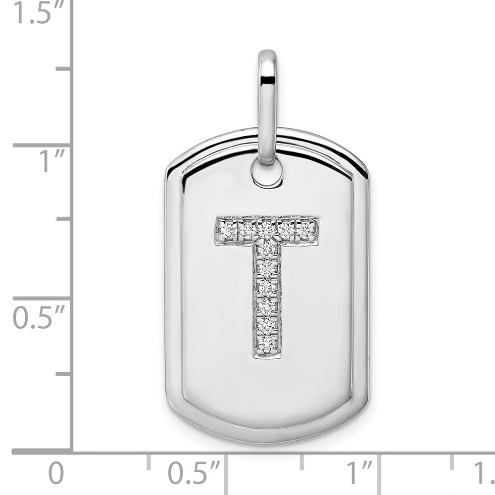 14K Weißgold Diamant-Initial-"T" Dogtag-Charm