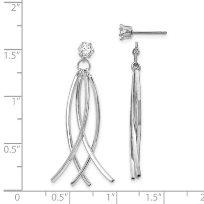 14K Weißgold Gebogen Hängend Jacken mit 4mm Zirkonia Ohrstecker