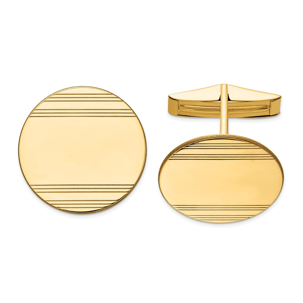14K Gelbgold Herren Kreisförmig mit Line Design Manschette Knöpfe