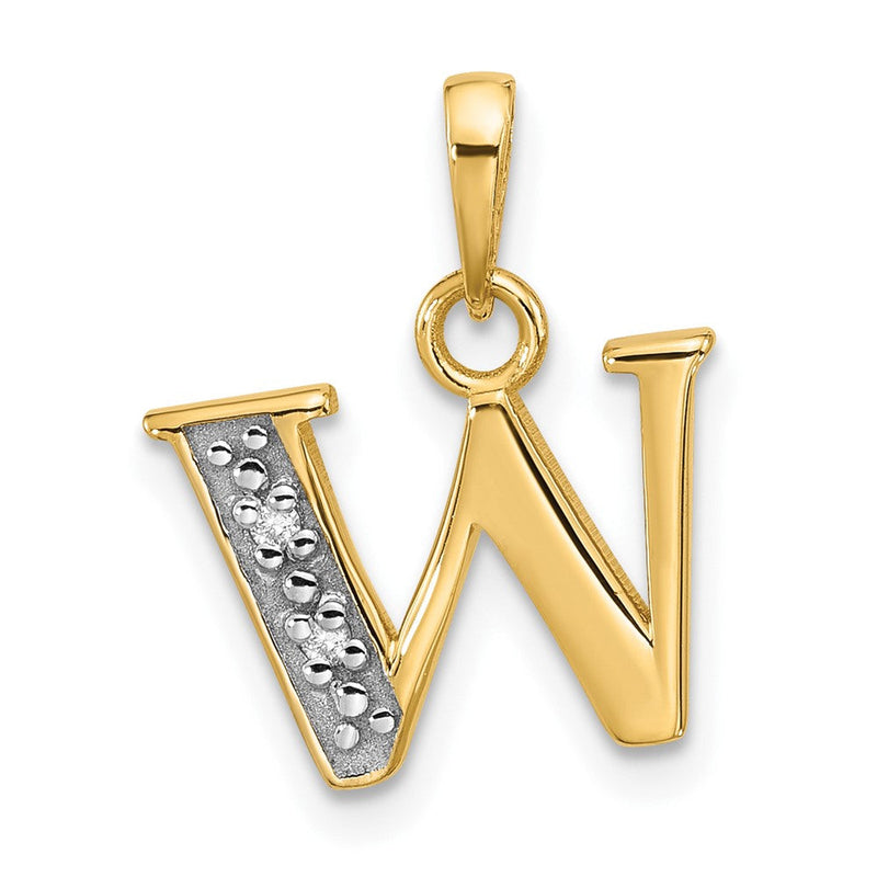 14K Gelbgold mit Rhodium Diamant-Buchstaben-Anhänger „W” Initial