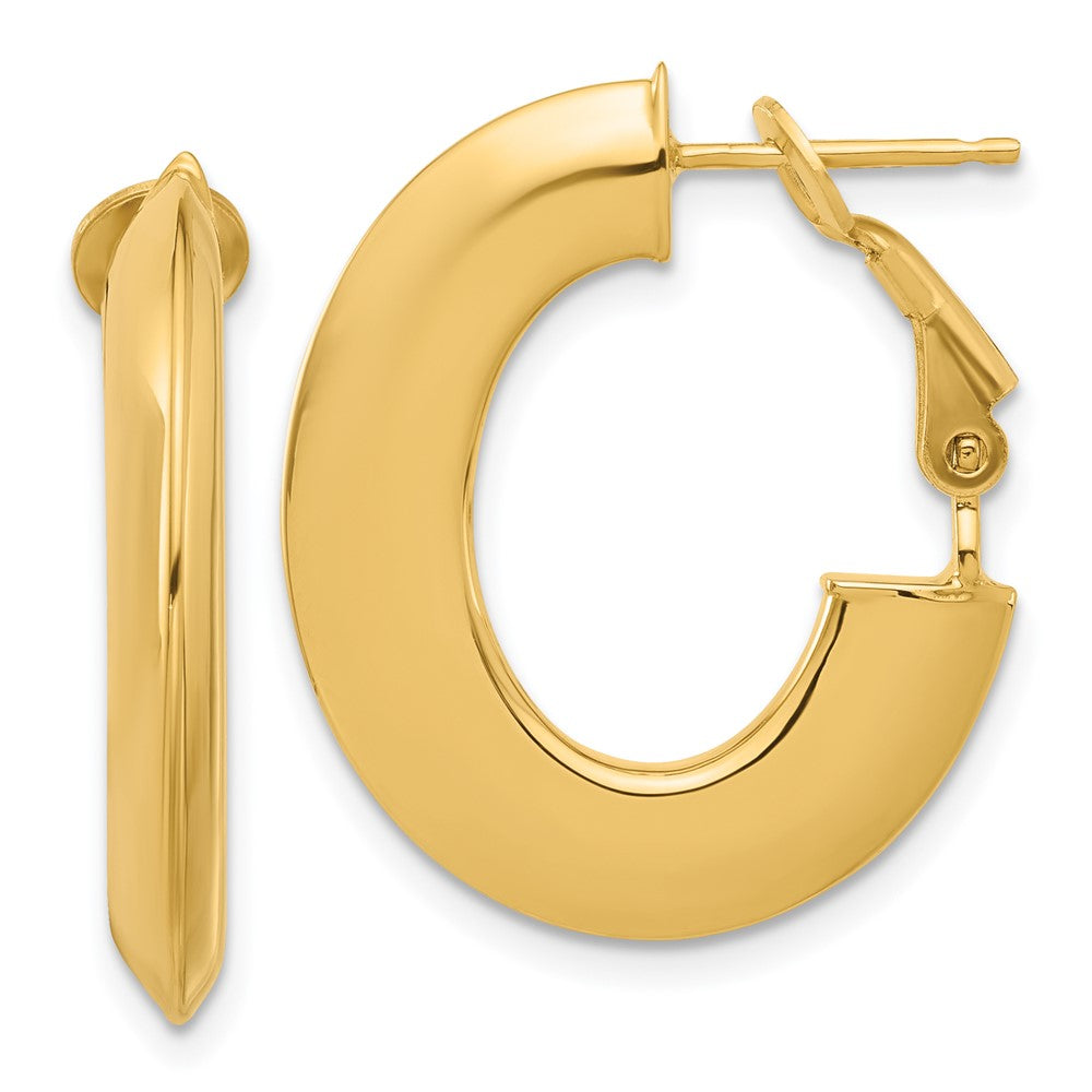 14K Gelbgold 3x25mm Poliert Messer-edge Oval Omega Rückseite Röhre Creolen