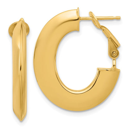 14K Gelbgold 3x25mm Poliert Messer-edge Oval Omega Rückseite Röhre Creolen
