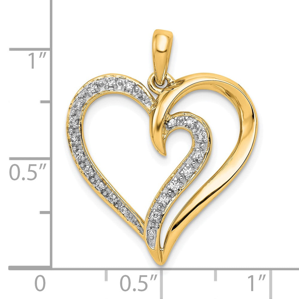 14K Gelbgold Diamant-Herz-Anhänger, ausgefallenes Design, 0,10 ct