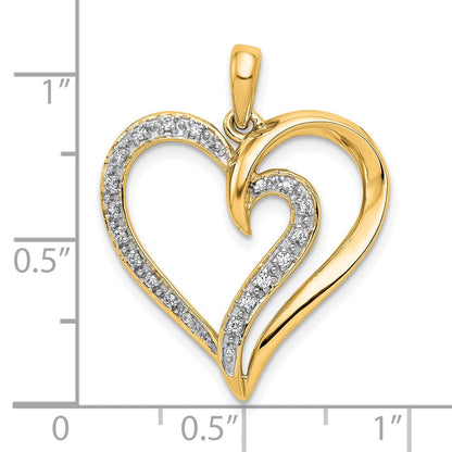 14K Gelbgold Diamant-Herz-Anhänger, ausgefallenes Design, 0,10 ct