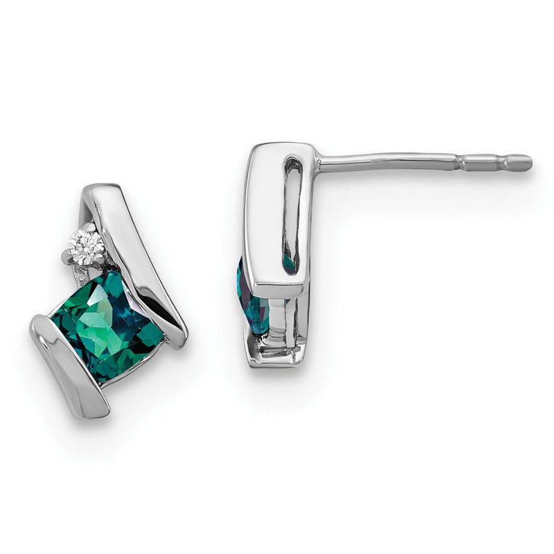 14K Weißgold Ohrstecker mit 4 mm Kissenschliff Juni/Laborgezüchtetem Alexandrit und Diamanten