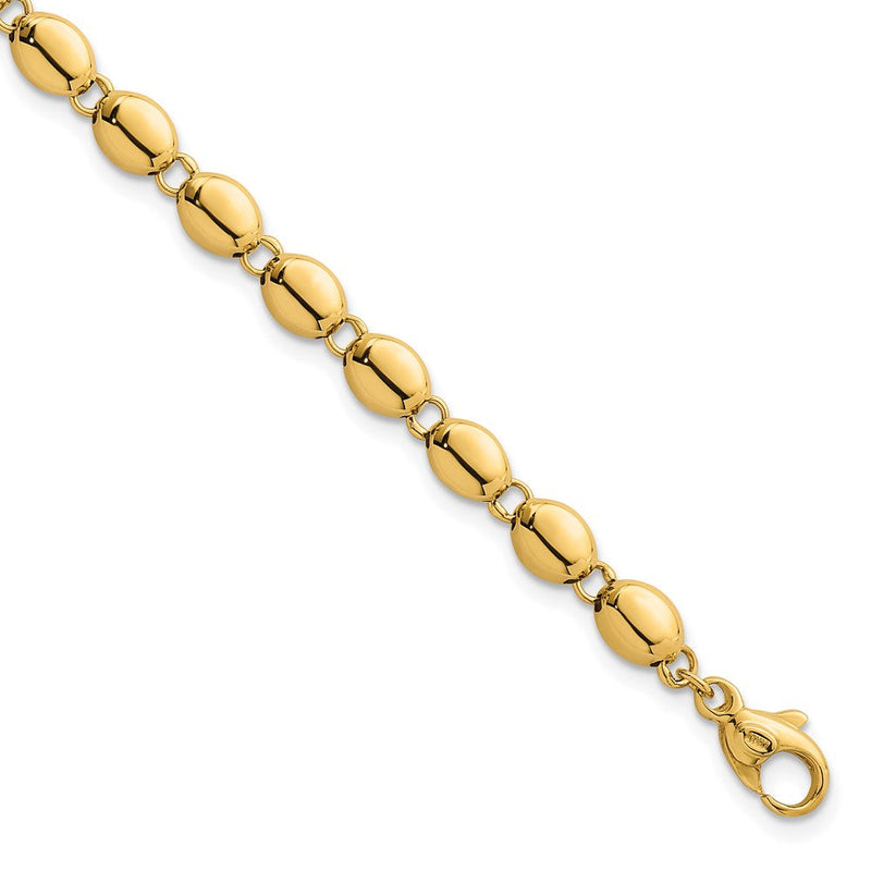 14K Gelbgold Poliert 5.25mm Rund Fantasie Gekugelt 7.25 Zoll Armband