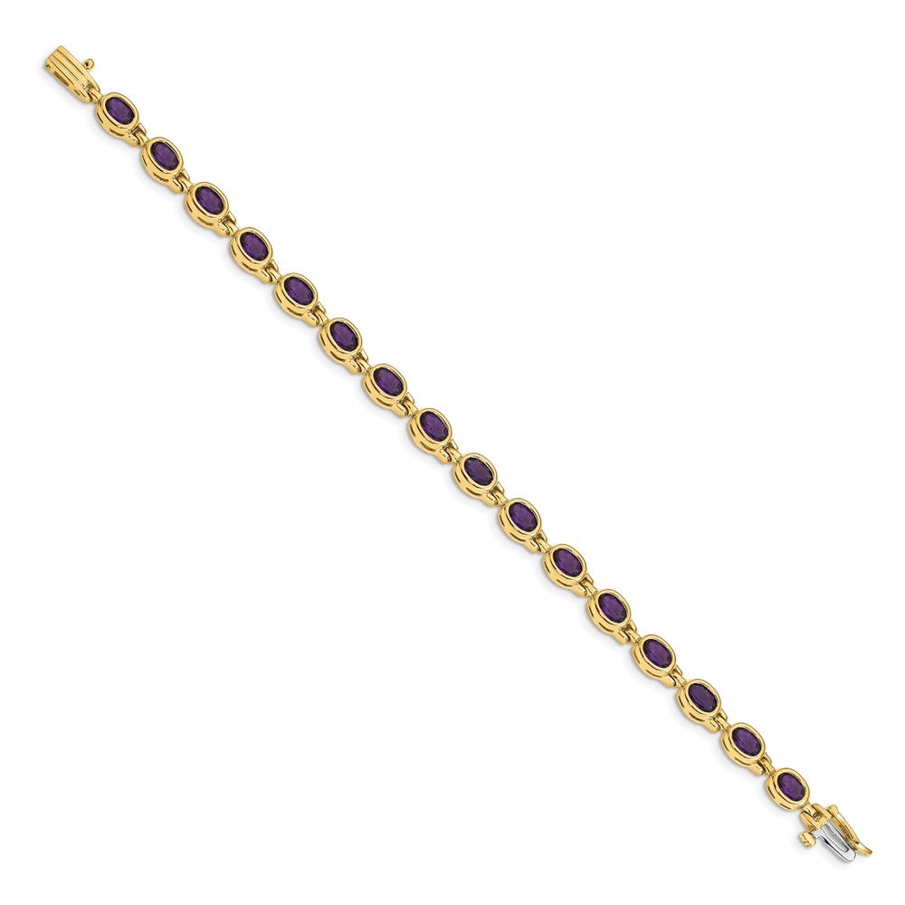 14K Gelbgold Komplett Oval Amethyst Zargenfassung-set 7 Zoll Armband