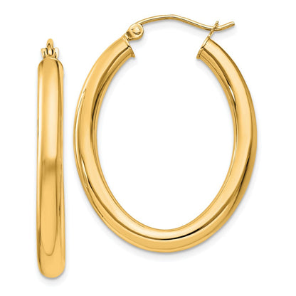 14K Gelbgold 3.5x32mm Poliert Oval Röhre Creolen