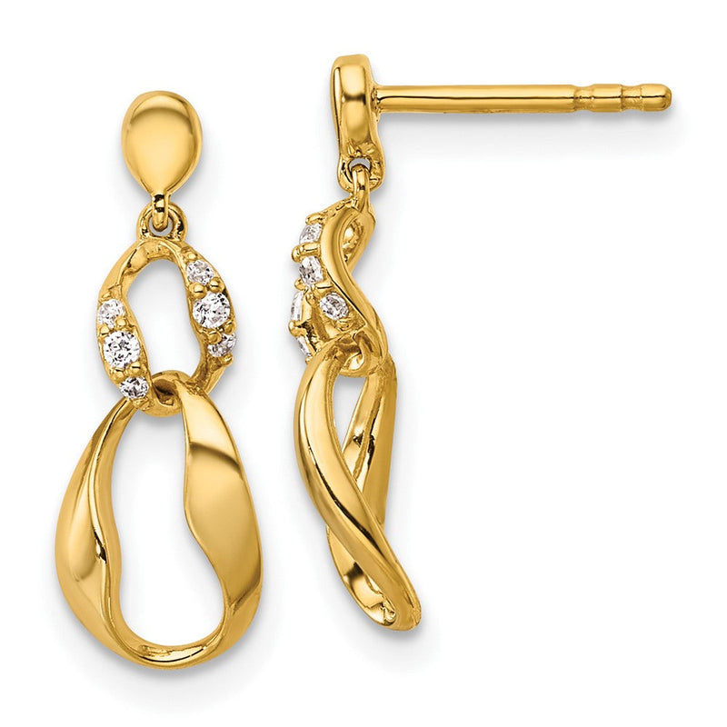 14K Gelbgold Polierte Wellenförmige Oval-Diamant-Ohrhänger mit Stecker, 0,07 ct