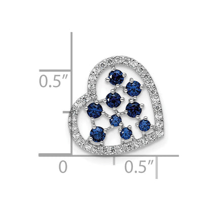 14K Weißgold Poliert Diamant und Saphir Herz Kette Anhänger