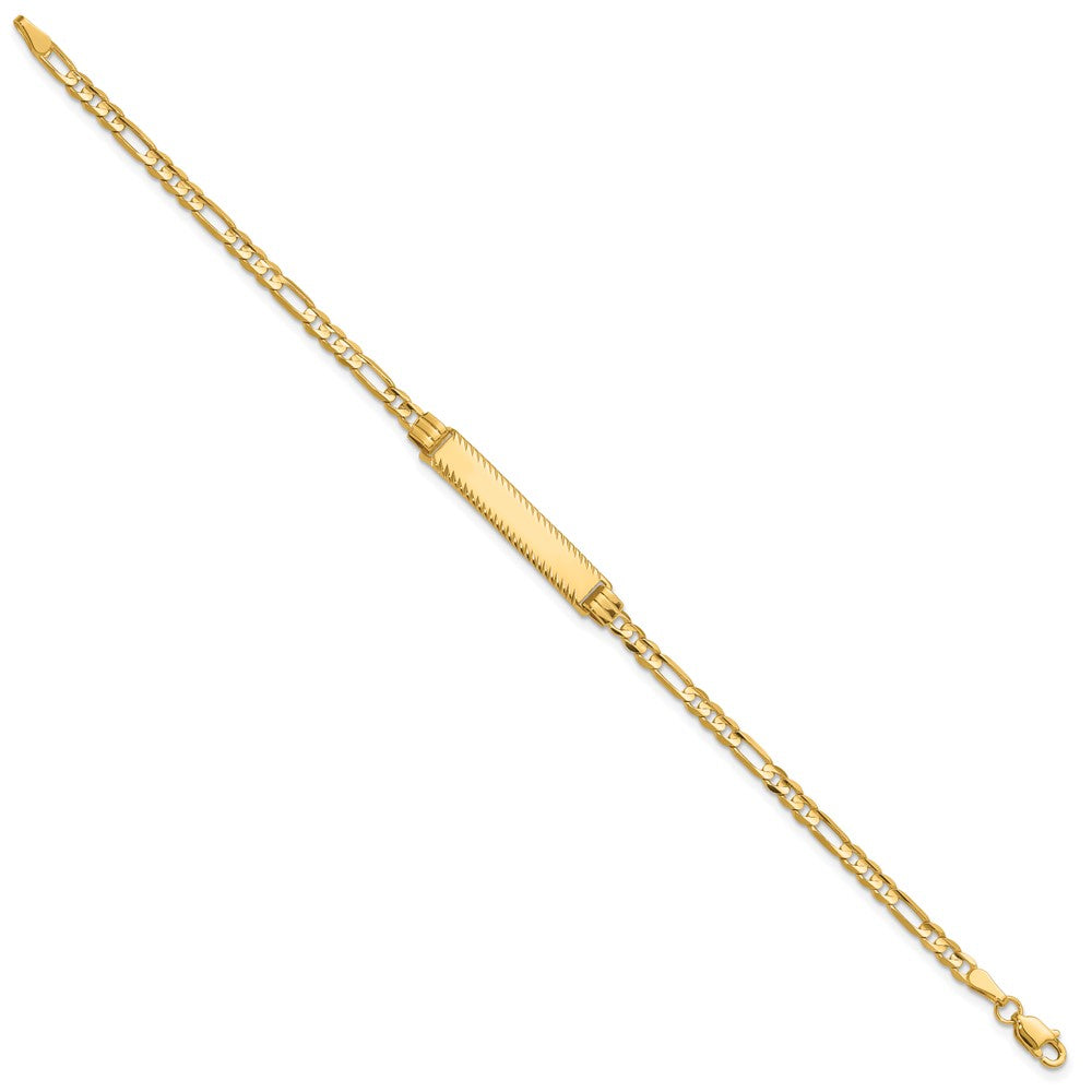 14K Gelbgold Poliert Massiv Kette/solid Platte 3.0mm Figaro Glieder Diamantiert 27x5.5mm Platte 8 Zoll Id Armband