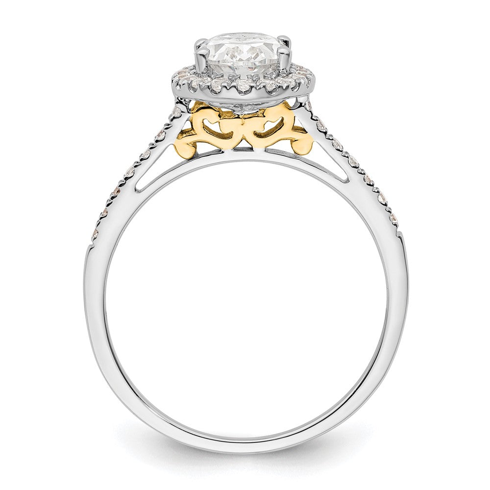 14K Bicolor Gold Bicolor Heiligenschein (holds 1.5 Karat (8x6mm) Oval Mittig) 1/3 Karat Diamant Halbfassung Verlobungsring