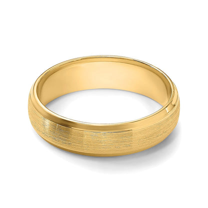 14K Gelbgold 6 mm Ehering mit Standardgewicht, Komfort-Passform, gebürsteter Satinoberfläche und polierter abgeschrägter Kante
