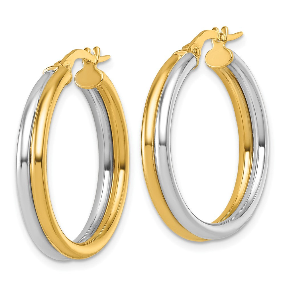 14K Gelbgold mit Rhodium Poliert 4.00mm X 24mm Rund Creolen