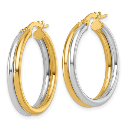 14K Gelbgold mit Rhodium Poliert 4.00mm X 24mm Rund Creolen