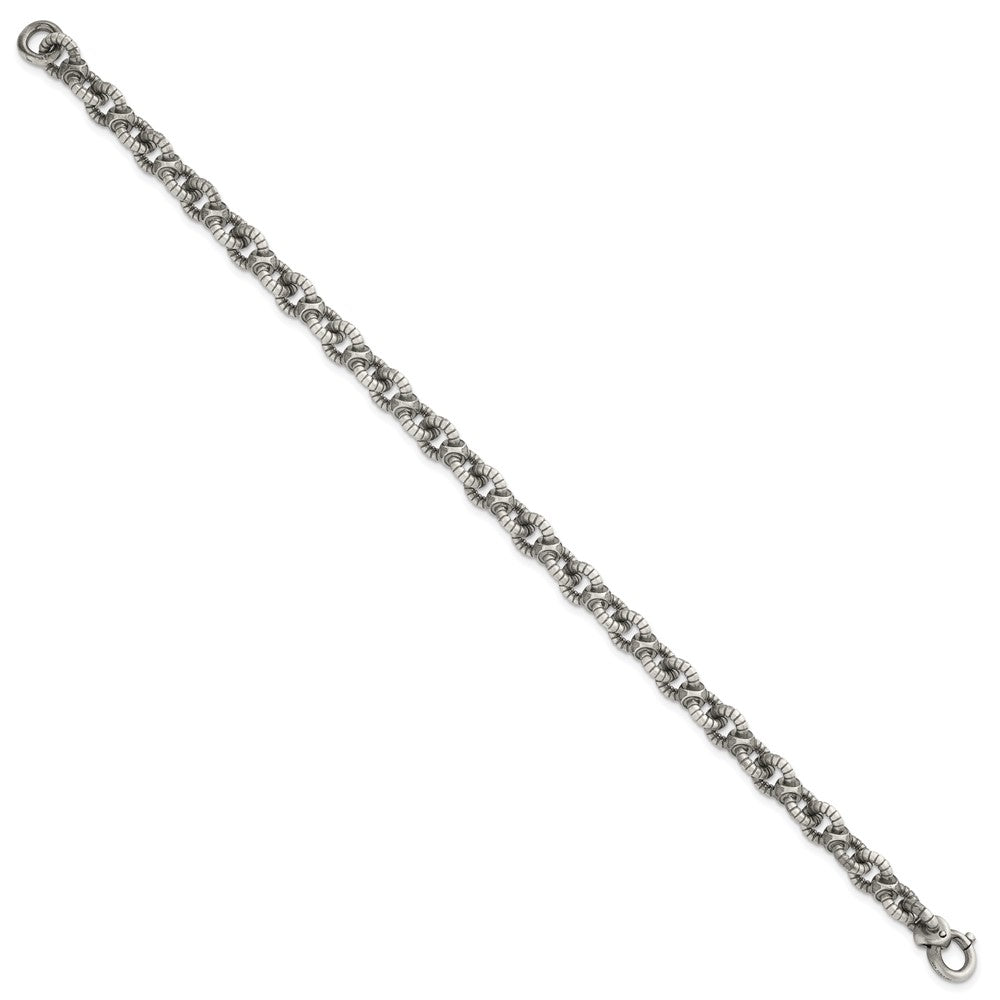Sterlingsilber Schwarz Rutheniumbeschichtet Gebürstet Fantasie Strukturiert Ankerkette Glieder Herren Gliederarmband