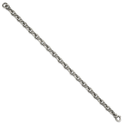 Sterlingsilber Schwarz Rutheniumbeschichtet Gebürstet Fantasie Strukturiert Ankerkette Glieder Herren Gliederarmband
