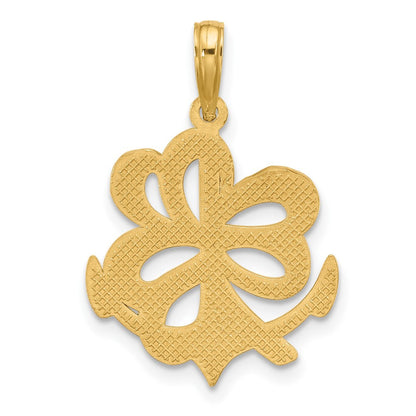 14K Gelbgold polierter Anker- und Kleeblatt-Charm