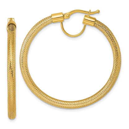 14K Gelbgold Poliert 3.3mm X 40mm Flexibel Netz Creolen