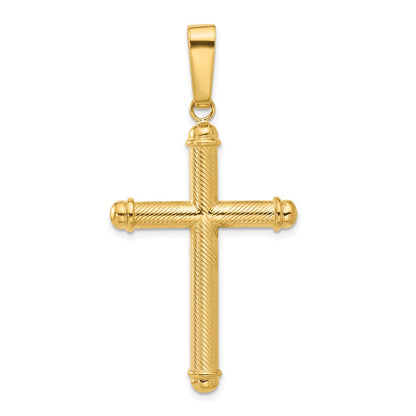 14K Gelbgold Polierter und Texturierter Kreuzanhänger
