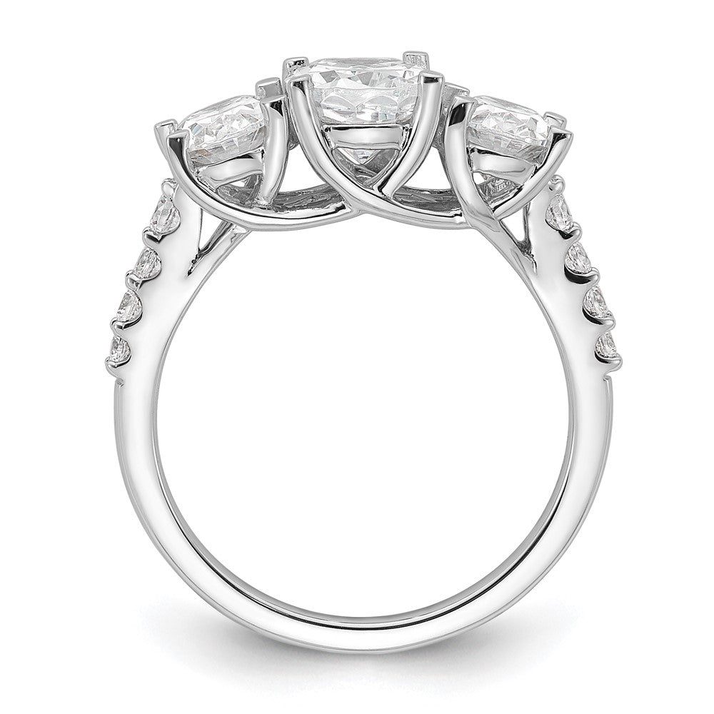 14K Weißgold Verlobungsring mit 2,75 ct. Labor-Diamant VS+ F+ im Oval-Schliff, Three-Stone-Design, komplett
