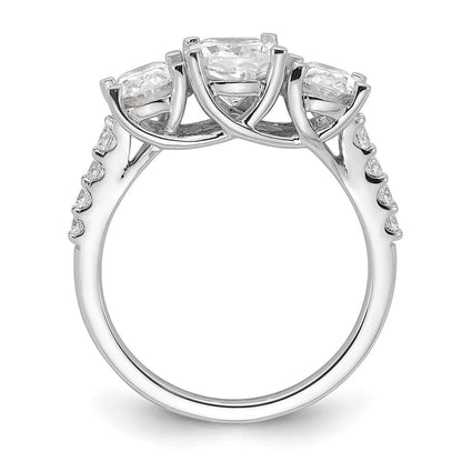 14K Weißgold Verlobungsring mit 2,75 ct. Labor-Diamant VS+ F+ im Oval-Schliff, Three-Stone-Design, komplett