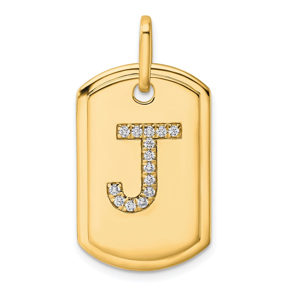 14K Gelbgold Diamant-Initiale-J Dog-Tag-Charm