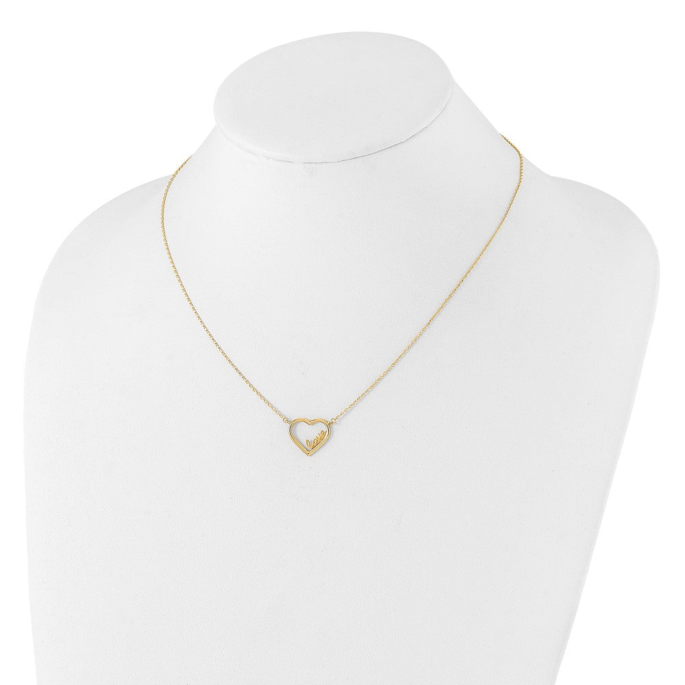 14K Gelbgold Poliert Offen Herz mit Liebe Inside 17 Zoll Halskette Plus 0.5 Zoll Verlängerung