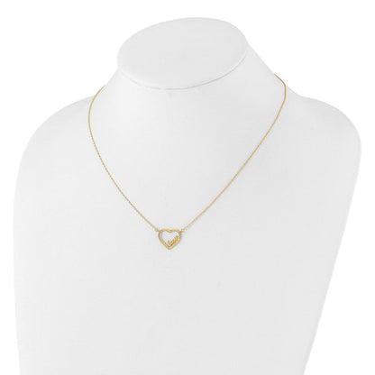 14K Gelbgold Poliert Offen Herz mit Liebe Inside 17 Zoll Halskette Plus 0.5 Zoll Verlängerung
