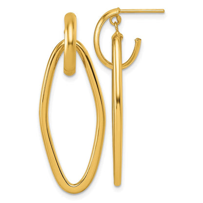 14K Gelbgold Poliert Oval Hängend C-hoop Ohrstecker