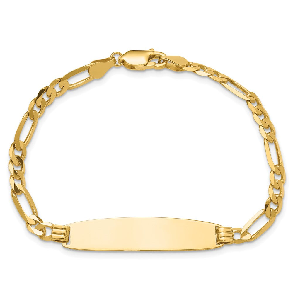 14K Gelbgold Poliert Massiv Kette/solid Platte Figaro Glieder Abgerundet 33x8.4mm Platte 8 Zoll Id Armband