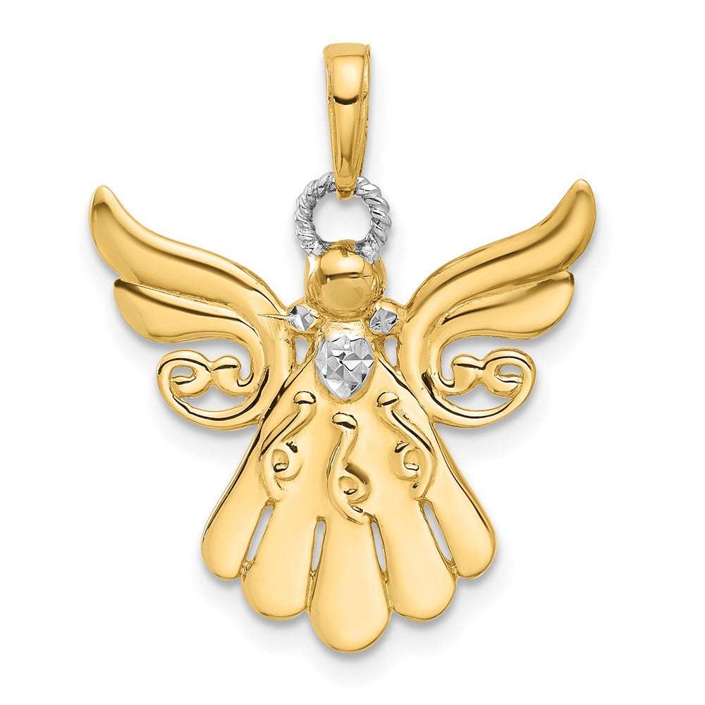 14K Gelbgold und Rhodium Diamantierter Engel-Anhänger
