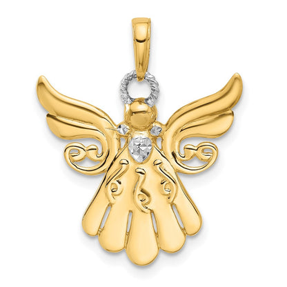 14K Gelbgold und Rhodium Diamantierter Engel-Anhänger