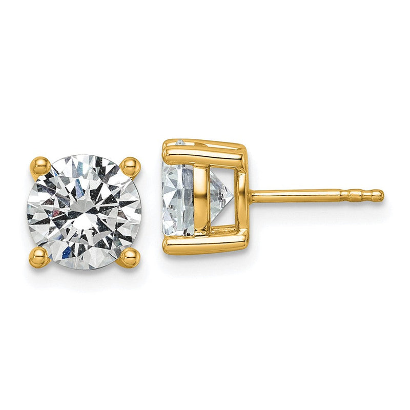 14K Gelbgold Ohrstecker mit 3K Labor-gezüchteten Diamanten, rund, VS/SI+ G+, komplette Vierkrallenfassung, leichtgewichtig