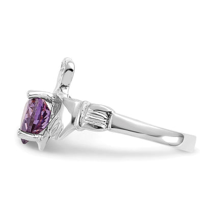 14K Weißgold February Zirkonia Herz Geburtsstein Claddagh Ring