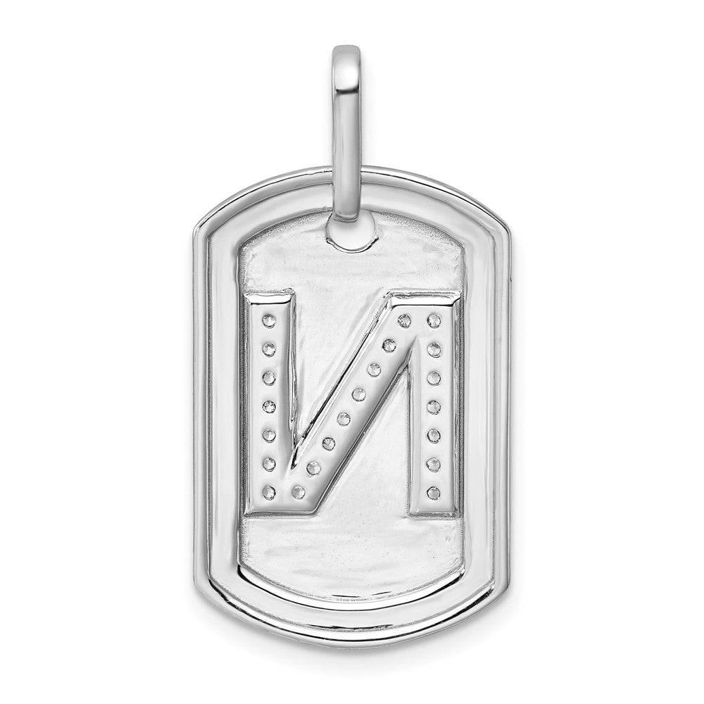 14K Weißgold Diamant-Erkennungsmarken-Charm mit Initiale N