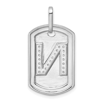 14K Weißgold Diamant-Erkennungsmarken-Charm mit Initiale N