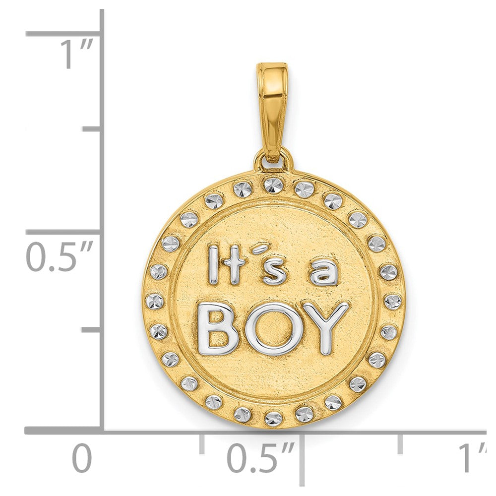14K Gelbgold und Rhodium Diamantgeschliffener „It's A Boy" Anhänger