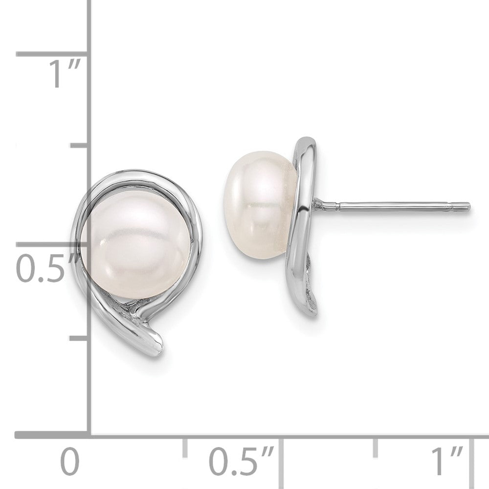 14K Weißgold 7-8mm Weiß Knopf Süßwasser Zuchtperle Ohrstecker